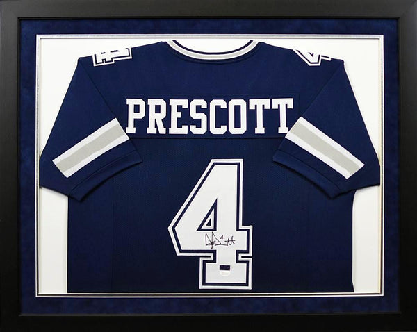 Dak Prescott Autographed Dallas Cowboys #4 Framed Jersey - Navy