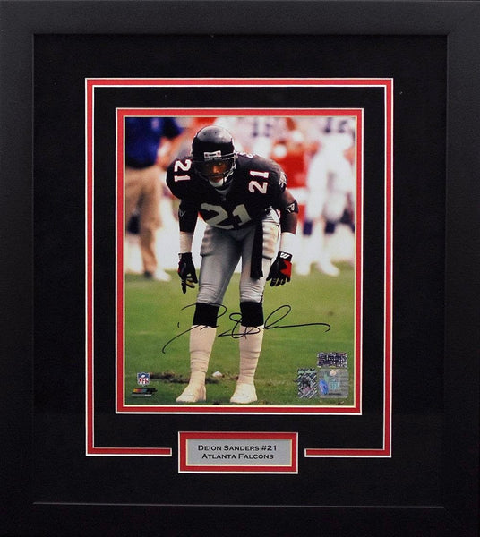 Deion Sanders Autographed Atlanta Falcons 8x10 Framed Photograph (Black)