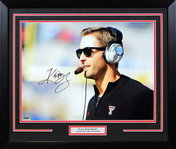 Kliff Kingsbury Autographed Texas Tech Red Raiders 16x20 Framed Photograph (Profile)