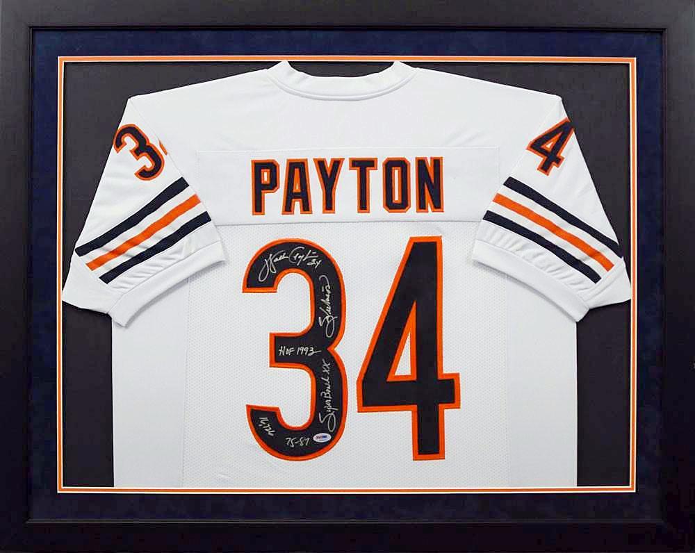 Walter Payton Signed Bears 32x40 Custom Framed Jersey Display Inscribed  16,726 & Sweetness (Steiner COA)