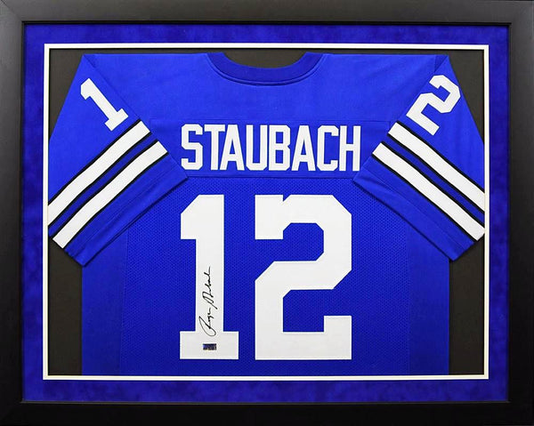 Roger Staubach Autographed Dallas Cowboys #12 Framed Jersey - Blue