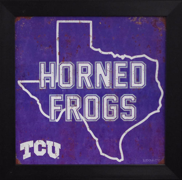 TCU Horned Frogs 12x12 Framed Tin Sign - State