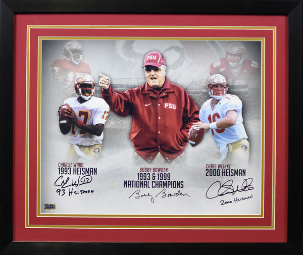 Bobby Bowden, Charlie Ward & Chris Weinke Autographed Florida State Seminoles 16x20 Framed Photograph