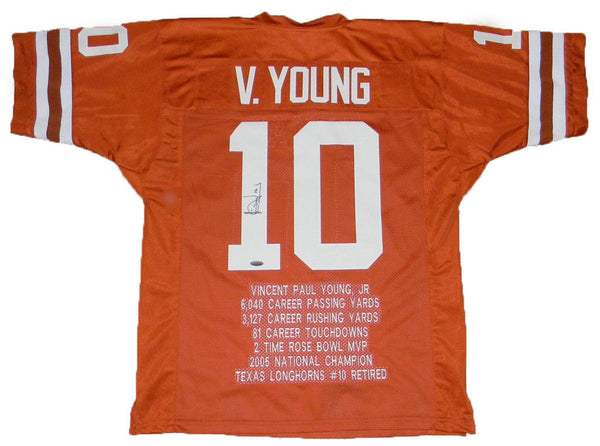 Vince Young Autographed Texas Longhorns #10 Stat Jersey