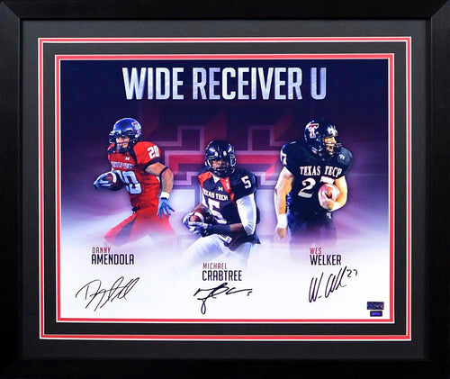 Wes Welker, Michael Crabtree & Danny Amendola Autographed Texas Tech Red Raiders 16x20 Framed Photograph